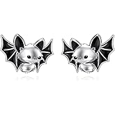 Flpruy Christmas Day Earrings 925 Sterling Silver Bat/Chicken/Cardinal/Shamrock/Celtic/Cross Studs Festival Earrings Gothic Jewelry Gifts for Women