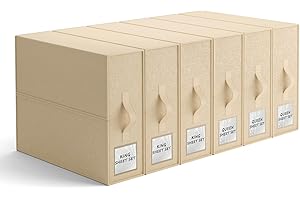 PARANTA Bed Sheet Organizers of 6 Pack, Closet Organizers and Storage, Foldable Bedding Organizing Containers for Blanket Duvet Cover flannel Sheets (Queen or King Size) Beige