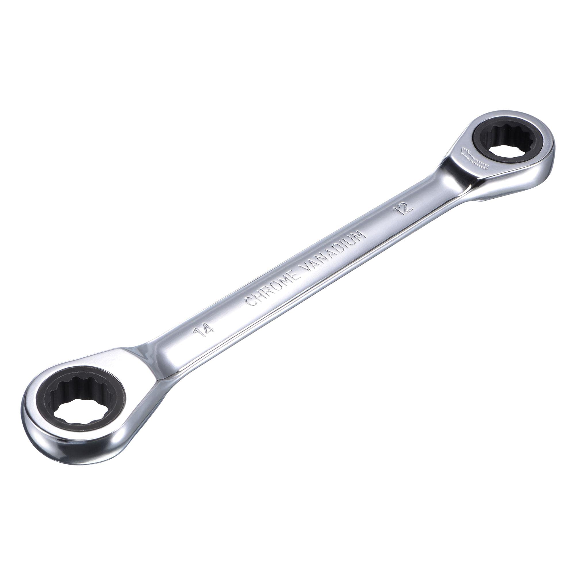 sourcing map Double Box End Ratcheting Wrench (12mm x 14mm) Metric 72 Teeth 12 Point Ratchet Spanner Tools, CR-V