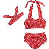Baby Girl Bikini, Kids Toddler Polka Dot Swimsuits Halter Swimwear Bikinis Set with Headband