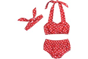 AALIZZWELL Baby Girl Bikini, Kids Toddler Polka Dot Swimsuits Halter Swimwear Bikinis Set with Headband