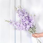 NatureMan 5 pcs Artificial Delphinium Ajacis Flowers,34" Long Stem Fake Larkspur Silk Flower Table Kitchen Home Garden Party Wedding Decoration (Purple)