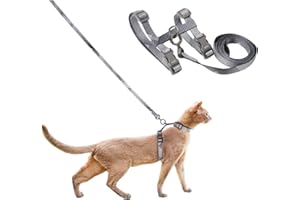 pidan Cat Harness & Leash Set, Cats Escape Proof Adjustable Kitten Harness for Large Small Cats, Lightweight Soft Walking Travel Petsafe Harness Grey,Neck Girth 7.8'' 12.2'', Chest Girth 10.2'' 16.9''