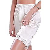 Women Loose Half Slip Shorts Loose Fit Lace Trim Pettipants Culotte Slip Bloomers Split Underwear Shorts