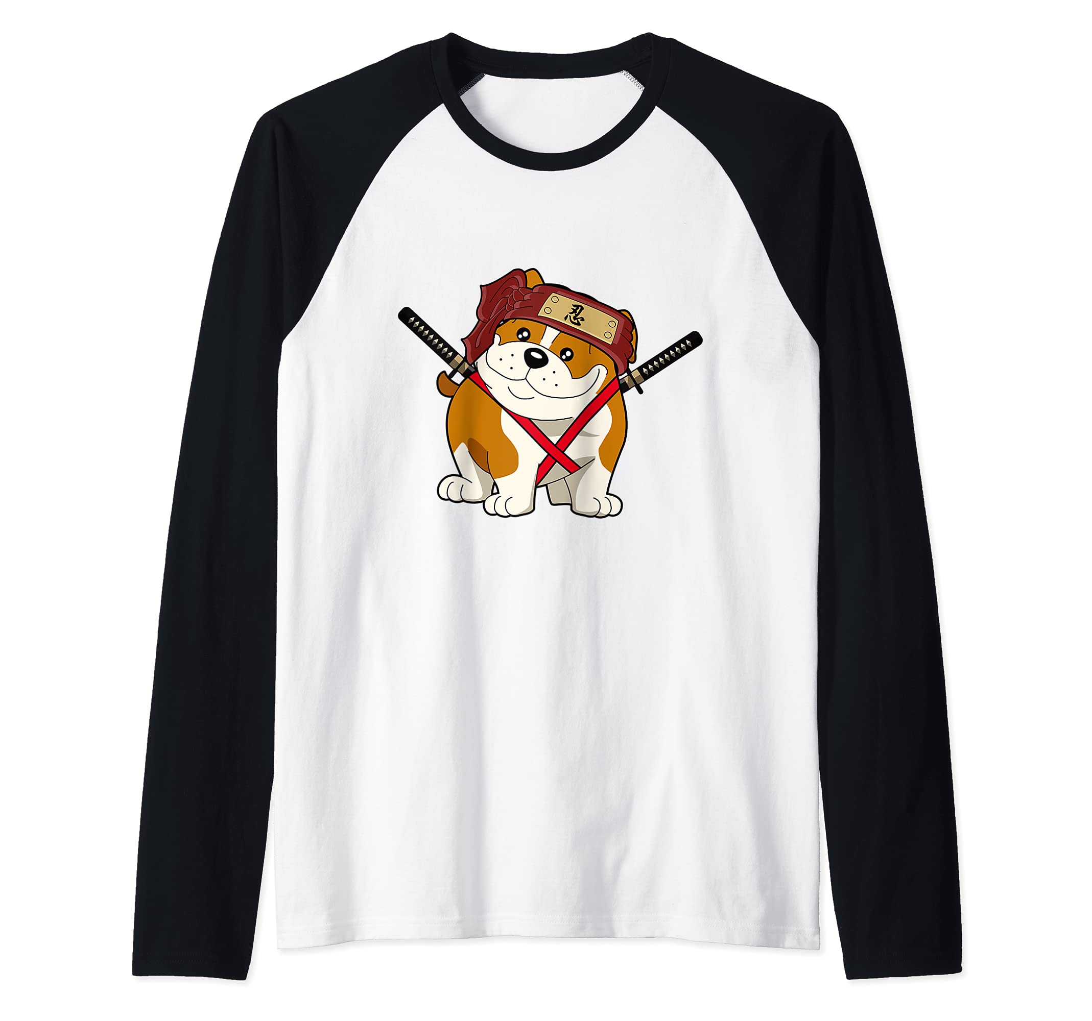 Ninja Bulldog Dog Cute Japanese Anime Easy Halloween Costume Raglan Baseball Tee
