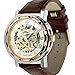 ESS Men's Man Brown Leather Stainless Silver Skeleton Semi Mechanical Mens Men Wrist Watch GIFT WM342