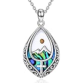 AOBOCO Mustard Seed Cross Necklace 925 Sterling Silver Faith Mountain Pendant Necklace Teardrop Christian Religious Jewelry for Women