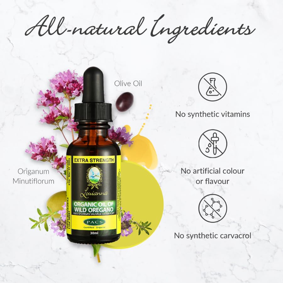Organic Wild Oregano Oil, Pure Oil of Oregano Drops, with 80 Percent Carvacrol, for Oral or Topical Use, 30 mL