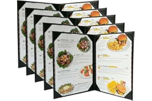 GBW 5 pcs of Restaurant Menu Covers Holders 8.5" X 11" Inches, Double View,Sold by Case,with Clear PVC Sheets for Paper Protection