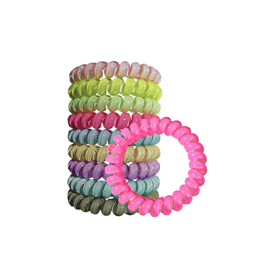 Candy Color Spiral Hair Ties,Spiral Hair Ties No Crease, Coil Hair Ties, Elastic Traceless Hair Ties Phone Cord Hair Ties Waterproof Hair Coils Accessories(10, Noctilucent Color)