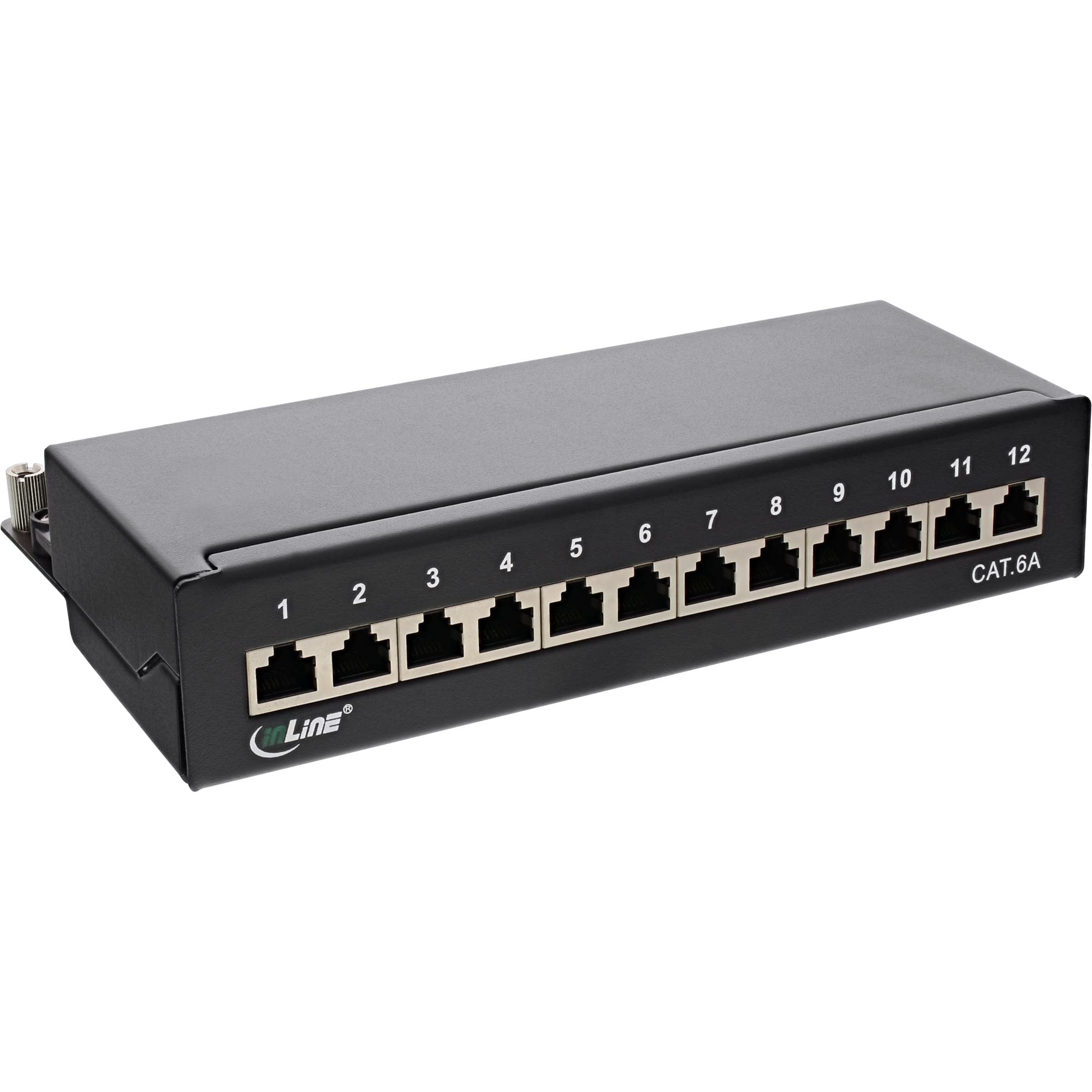 InLine 76809A Patch Panel Flat Cat.6A 12-Way Mounting on Top Hat Rail (TS35) Black RAL9005