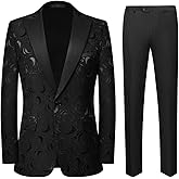 Cloudstyle Mens 2 Piece Floral Jacquard Dress Suit Set 1 Button Print Dinner Jacket Pants