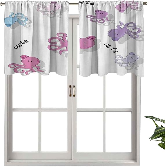 Hiiiman Cortinas cortas opacas con bolsillo para barra, patrón de pulpo