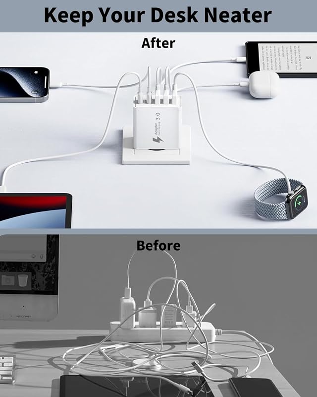 Carregador USB C 50W, 5 portas, carregador USBC, carregador USB múltiplo — foto 2 de 7