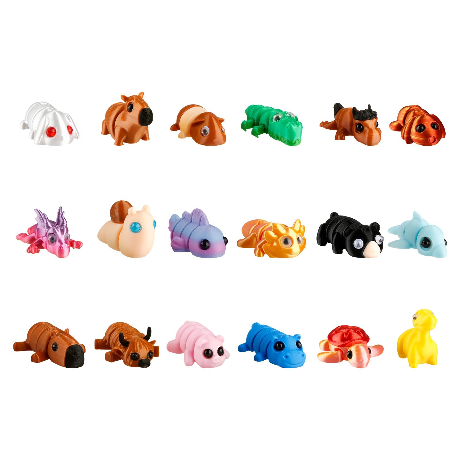 Hopzab 18Pcs 3D Printed Animals – Movable Joint Fidget Toys in Different Animal Shapes, Including Panda, Polar Bear & Narwhal, Cute Mini Figurines for Home Office Decoration, Educational Play