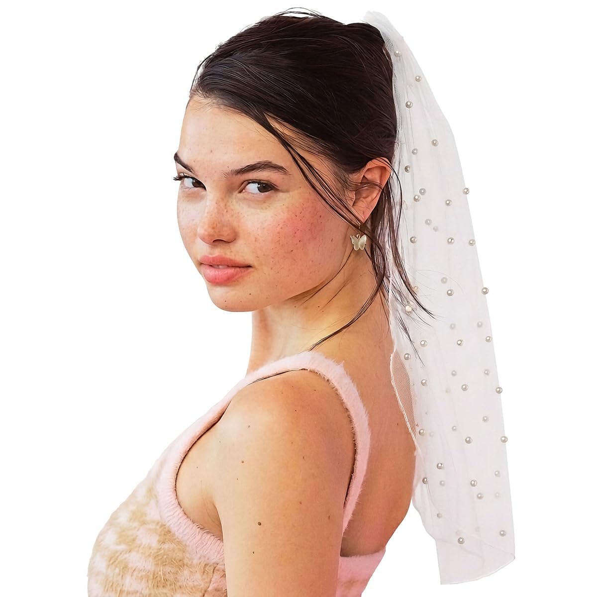 xo, Fetti Bachelorette Party Pearl Bridal Veil | Headband Decorations, Bride To Be Gift, Wedding, White, One Size