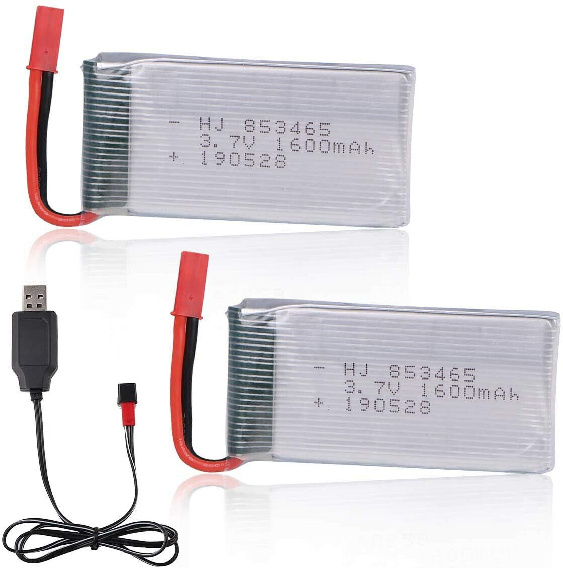Yangers 2 pack rechargeable lipo battery 3.7V 25C 1S 1600mAh JST RCY plug female connector with USB charger for RC car boat Syma UAV drone toys X800 X400 X300C X5 X5C MJX X400 X800 Helicopter
