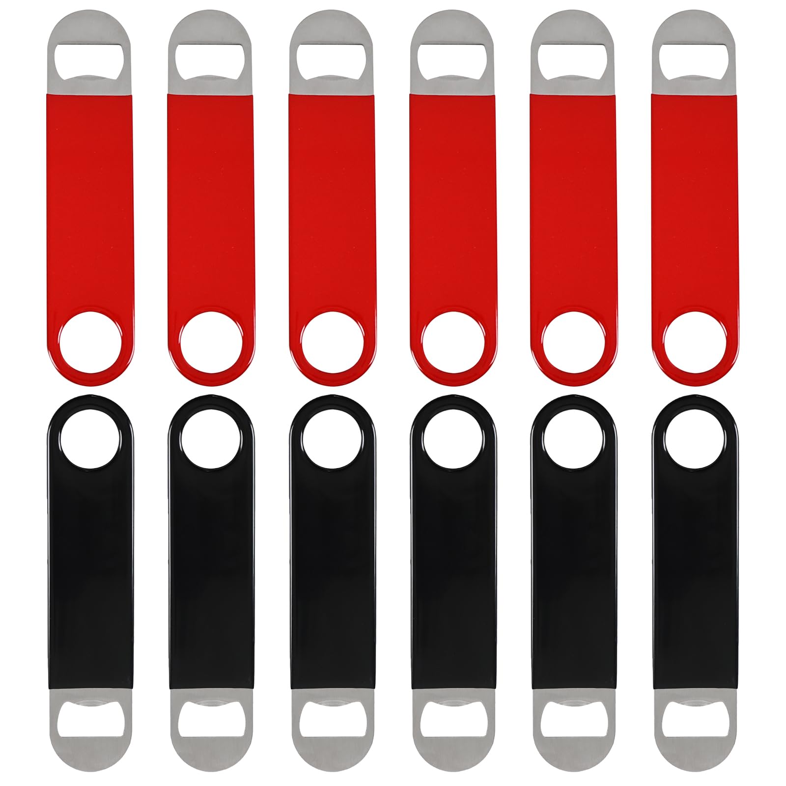 Gloreen 12 Packs Flat Bottle Openers, Stainless Steel Bar Blade Beer Opener with Coated Handle