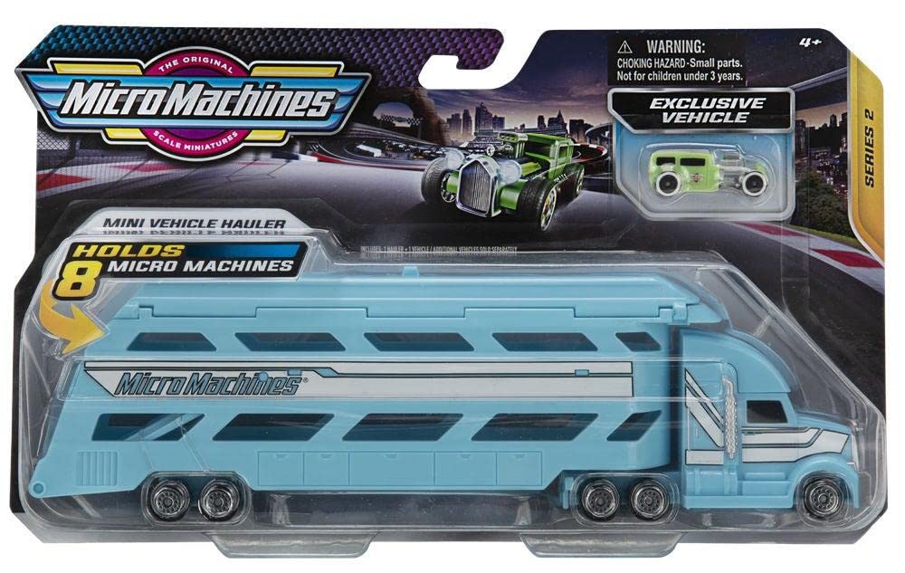 Micro Machines Starter Pack, Truck Blue - Includes 1 Mini Hauler & 1 Exclusive Vehicle - Toy Car Collection
