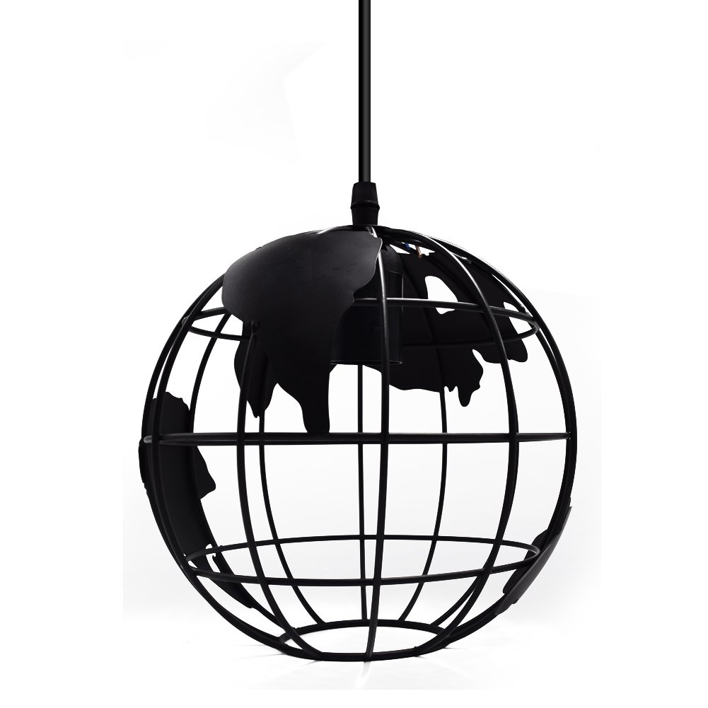 Earth Globe Pendant Light Modern Metal World Map Chandelier Black