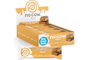 No Cow Vegan Protein Bars, Upgraded Peanut Butter Cup | 20g Plant Based Protein, Gluten Free, Dairy Free, Soy Free, Keto Friendly, Low Sugar, High Fiber Snack Bars | Pack of 12