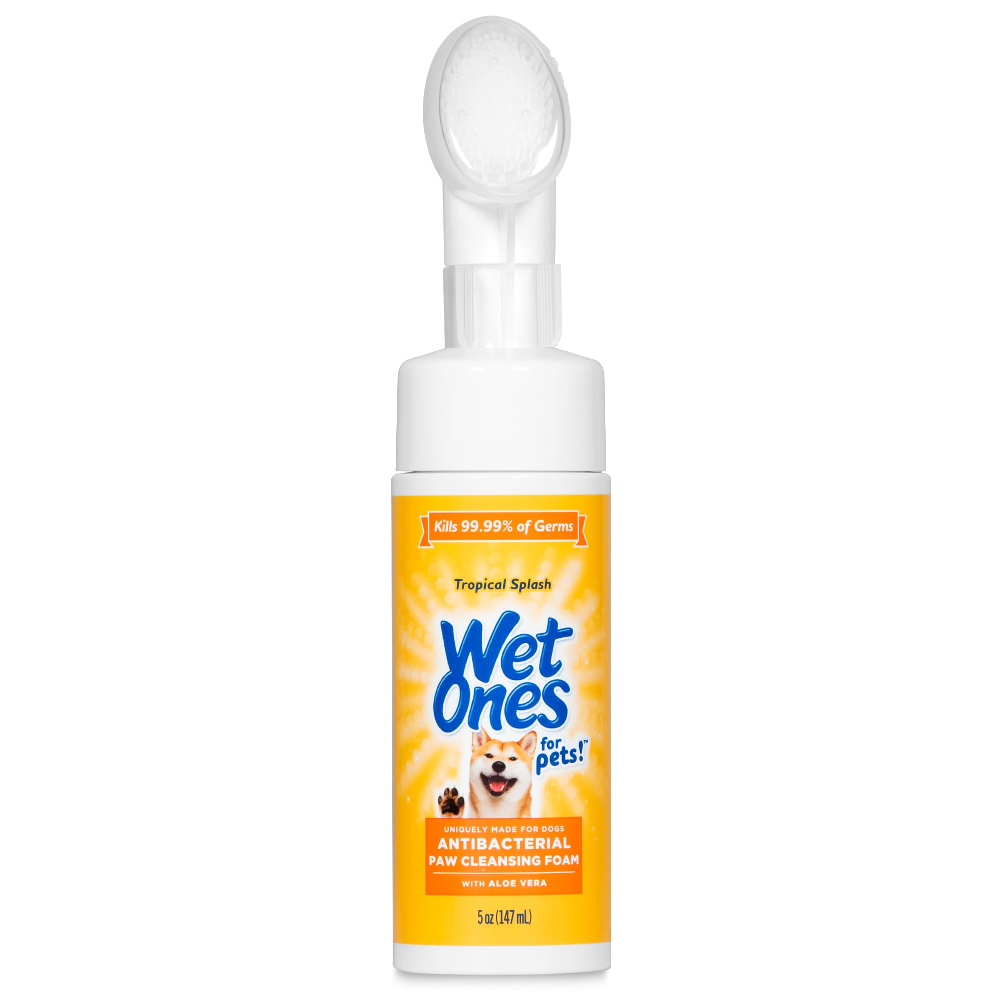 Photo 1 of Wet Ones for Pets Antibacterial Dog Paw Cleaner with Built-in Scrubber Brush, Tropical Splash Scent - Foaming Cleanser for Dog Paws - Paw Washer & Grooming Care, 5 Ounce