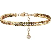 MYEARS Women Beaded Bracelet Gold Double Layer Gemstone 14K Simple Dainty Handmade Chain Everyday Boho Beach Jewelry