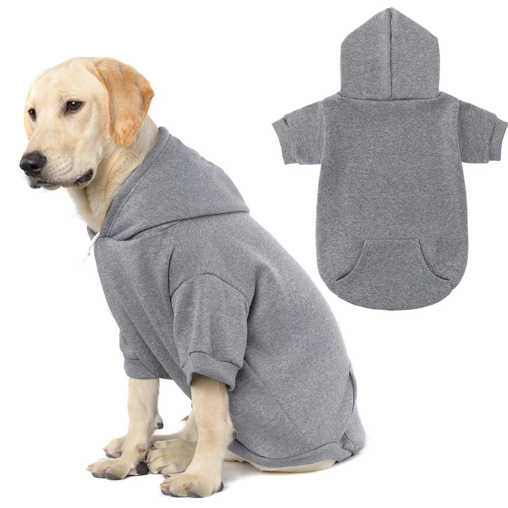 Photo 1 of KOOLTAIL Basic Dog Hoodie - Soft and Warm Dog Hoodie Sweater with Leash Hole and Pocket, Dog Winter Coat, Cold Weather Clothes Sweatshirt for Small Medium Large Dogs Puppy Cat Boys Girls Grey XL