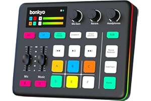 Bonkyo Gaming Audio Mixer & USB Interface with XLR Microphone, Bluetooth 5.0, RGB Effects, 48V Phantom Power, Voice Changer, G1 Sound Card for PS5, TikTok Live Streaming, Podcasting (Black)