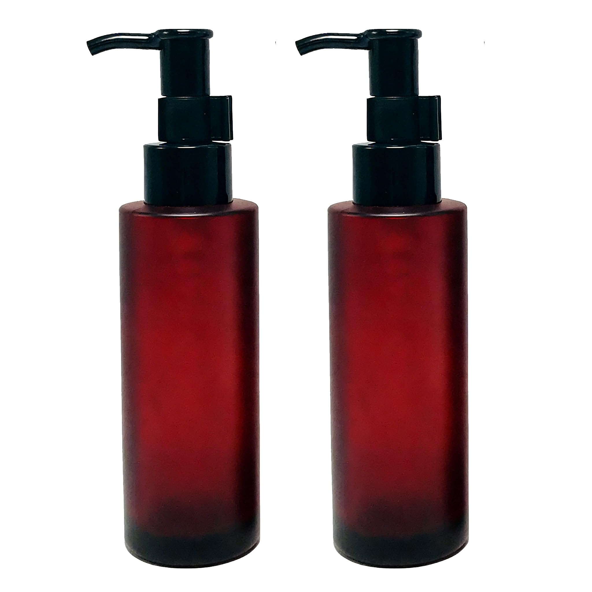 ericotry 2PCS Frosted Glass Pump Bottles Soap Dispensers Toiletries Bottle Container with Black Pumps for Lotion Liquid Essential Oil Makeup Removel Oil Shampoo (100ML/3.4oz, Wine Red)