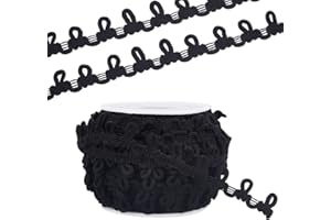 PH PandaHall 20 Yards Buttonhole Ribbon Braid Trim with Button Loops 14mm Button Braid Cord Black Elastic Loop Sewing Trim Lace Trim for Costume Crafts Sewing Wedding Bridal Dress Decor