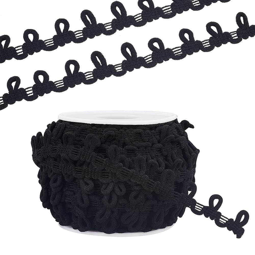 Photo 1 of PH PandaHall 20 Yards Buttonhole Ribbon Braid Trim with Button Loops 14mm Button Braid Cord Black Elastic Loop Sewing Trim Lace Trim for Costume Crafts Sewing Wedding Bridal Dress Decor