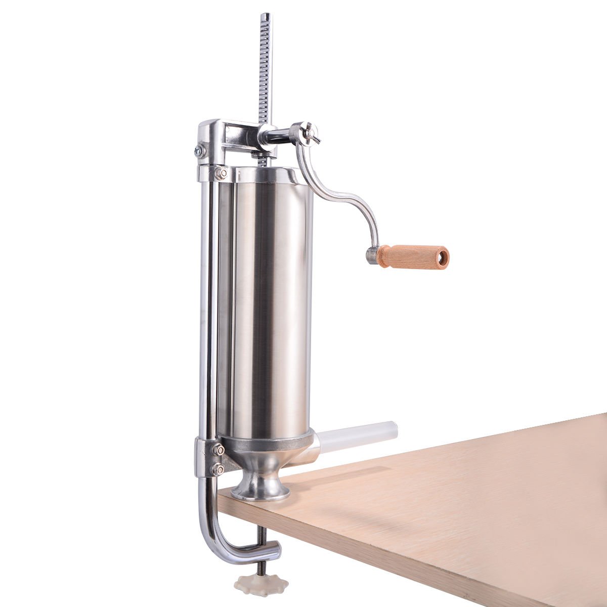 CHEFJOY VD-42156KC T Vertical Sausage Stuffer Maker Stainless Steel Home Commercial Cylinder Filler w/ 4 Tubes Meat Grinder, Silver, 3L
