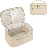 Wandering Nature Travel Makeup Bag with Brush Compartment Beige PU Leather