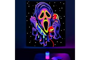 SparkLia Blacklight Horror Skull Tapestry, UV Reactive Neon Scary Face Wall Hanging, Glow in the Dark Spooky Decor for Bedroom, Gaming Room & Party - 30 x 40 inches