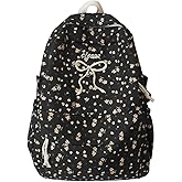 kakarin choyx Classic Floral Printed Cute Bow Tie Embroider Backpack 16.1 Inch Kawaii Casual Simple Lightweight Travel Bag