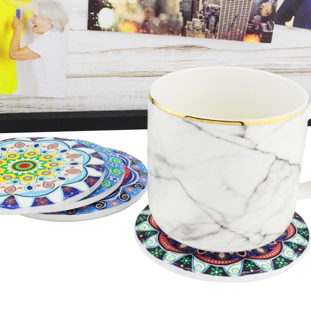 Ceramic Coaster set of 4 Absorbent Stone Coasters with Cork Base for