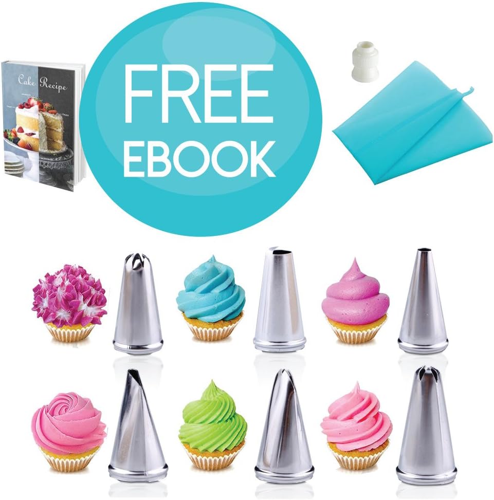 My Pastry Bag | Set of 6 Nozzle Coupler and Piping Bag Professional Cake Decorating Set | Excellent for Sugarcraft Frosting Canape | Extra Durable Reusable Dishwasher Safe Silicone Icing Bag