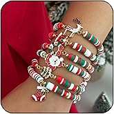 WCRAZYE 12pcs Christmas Bracelets For Women Red Green Santa Claus Snowflake Braided Woven Wristband Stackable Stretch Friendship Braclets Christmas Festive Gifts Outfit Accessories