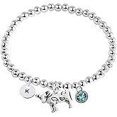 Cow Gift, Personalized Cow Beaded Bracelet with Initial Letter and Birthstone Charm, Cow Adjustable Jewelry, Custom Cow Lover Accessories