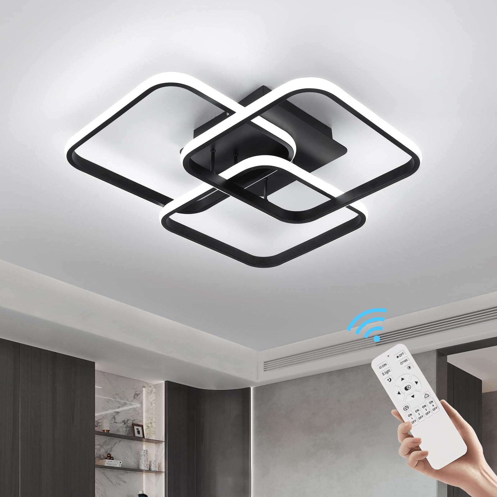 Photo 1 of Vloitgol Modern Ceiling Light,Dimmable Black LED Ceiling Light Fixtures with Remote Control,Square Flush Mount Ceiling Lamp for Living Room Dining Room Bedroom Kitchen