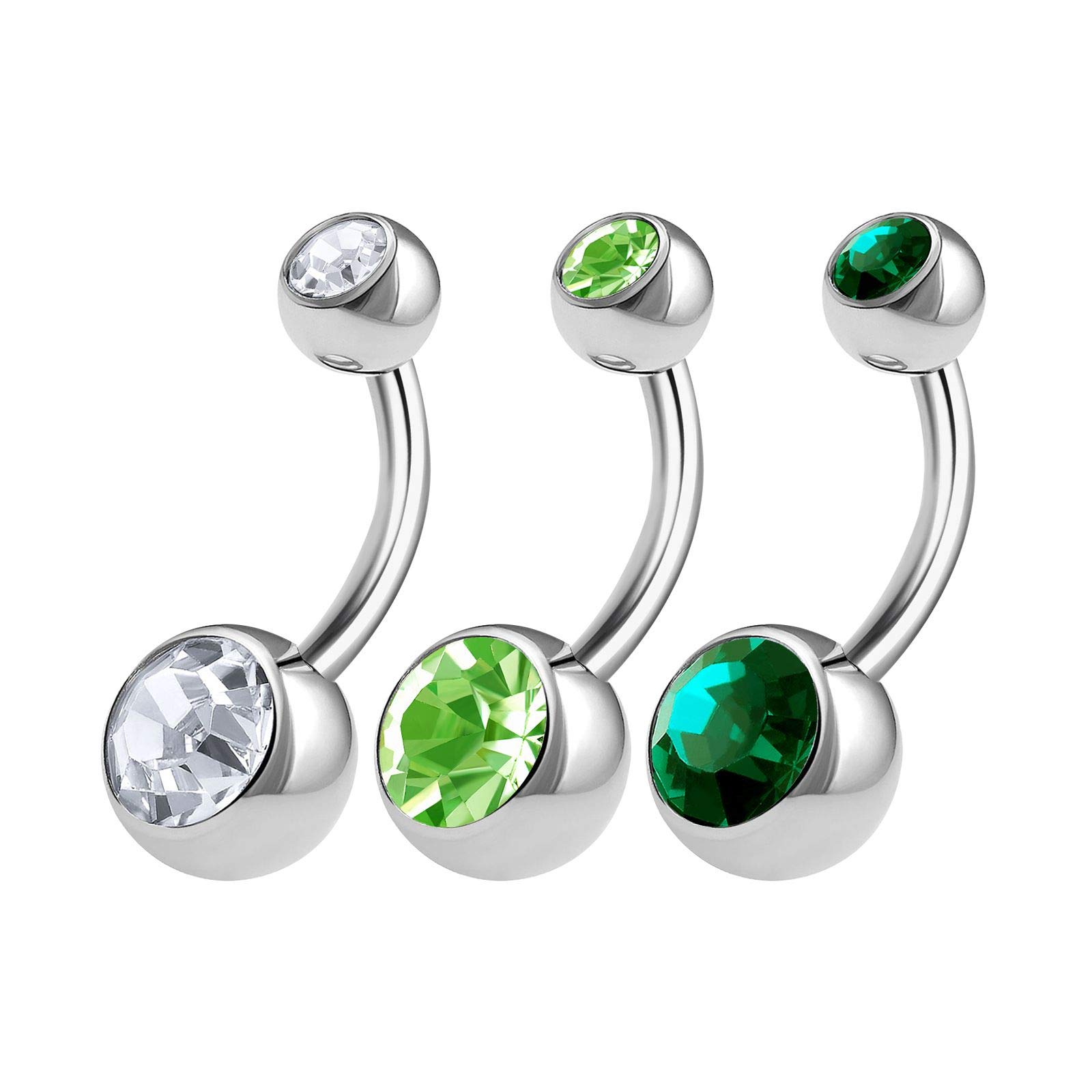 3PCS Surgical Steel Navel Short Belly Ring Button Ear Stud 14 Gauge 5/16 8mm Crystal Ball Earrings Piercing Jewellery 3836
