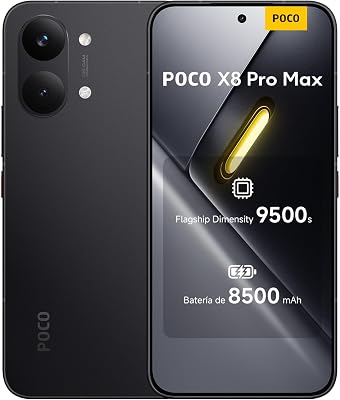 POCO X8 Pro MAX - Smartphone de 12+512GB, Dimensity 9500s, bateria de 8500 mAh, sensor Light Fusion 600 de 50MP com OIS, 1 ano de garantia extra, Carregador não incluído, Preto (Versão ES)