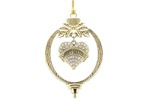 Inspired Silver - Sweet Sixteen - Gold Christmas Ornament - Pave Heart Charm Christmas Tree Ornament with Cubic Zirconia - Holiday Hanging Decoration