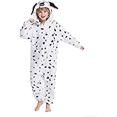 Kgromfy Unisex Dalmatians Costume for Kids Dog Onesie Spotted Dog Dress Up Teens Novelty Halloween Animal Cosplay Outfit