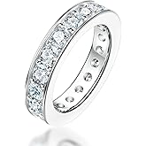 AnuClub Moissanite Eternity Wedding Band Ring D Color 925 Sterling Silver Rings for Women With Certificate