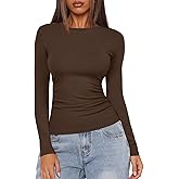 Darong Women's Long Sleeve Crew Neck Shirts Fall Basic Casual Ruched Side Slim Fit T Shirts Tee Tops