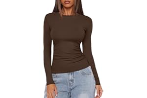 Darong Women's Long Sleeve Crew Neck Shirts Fall Basic Casual Ruched Side Slim Fit T Shirts Tee Tops