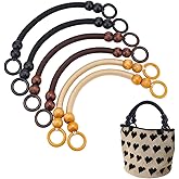 PH PandaHall 6pcs Wooden Beaded Bag Handles, 3 Colors U-Shpaed Purse Handle Nylon Purse Straps Rustic Bag Handle Replacement for Crocheted Bag Making Handbags Baskets Tote Bags, 37cm/14.6 inch