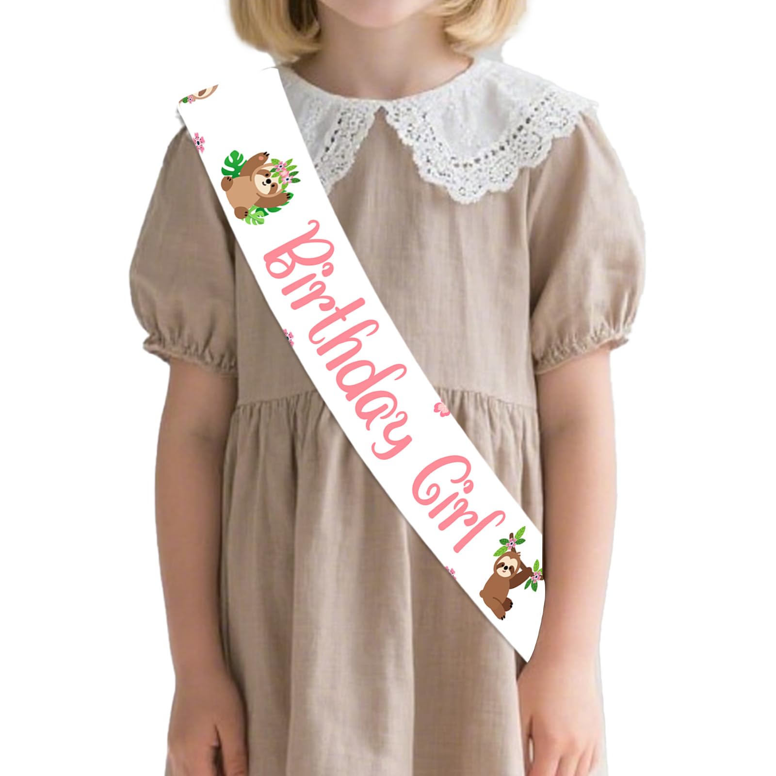 Diartpaint Jungle Sloth Birthday Girl Sash Sloth Themed Birthday Party Favors Cute Sloths Party Favor Sash for Girls Jungle Animal Sloths Happy Bday Sashes Bday Supplies Photo Props Gifts